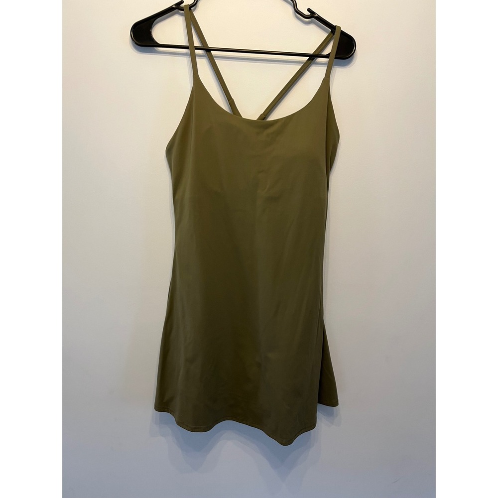 Olive Green Athletic Mini Dress with Built-in Bra Crisscross Back Size XL